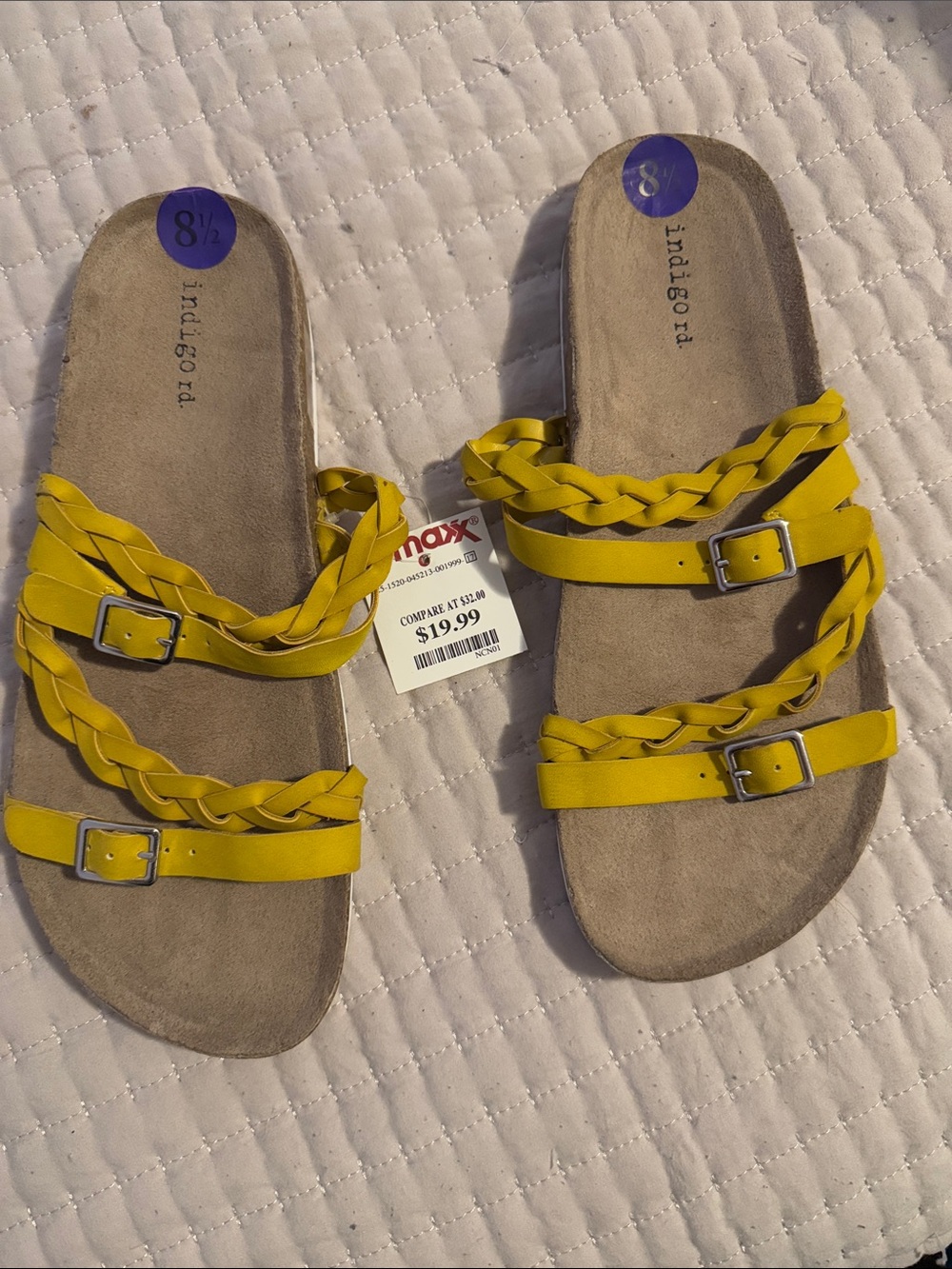 Indigo Yellow Braided Triple-Strip Slide Sandals